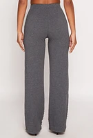 Womens Laser Cut High Waisted Pintuck Pants, Grey, Size XL