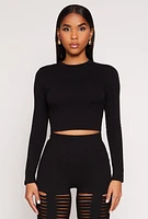 Womens Long Sleeve High Neck Crop Top, S