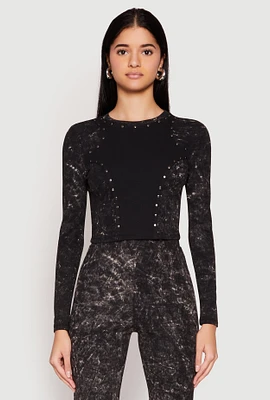 Womens Mineral Wash Studded Crop Top,