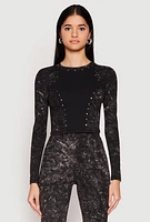 Womens Mineral Wash Studded Crop Top, Black,