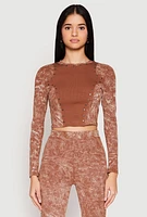 Womens Mineral Wash Studded Crop Top, Brown,