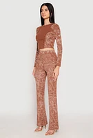 Womens Mineral Wash Studded Crop Top, Brown,