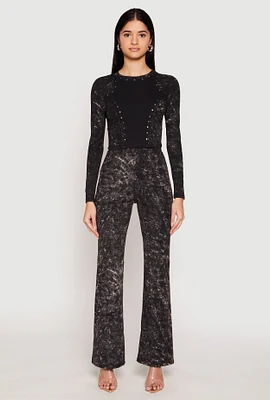 Womens Mineral Wash High Waist Flare Pants,