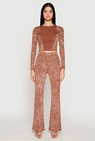 Womens Mineral Wash High Waist Flare Pants, Brown, Size L