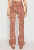 Womens Mineral Wash High Waist Flare Pants, Brown, Size L