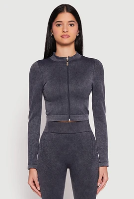 Womens Seamless Mineral Wash Track Jacket, Grey, Size M-L