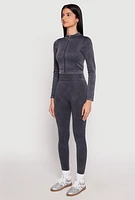 Womens Seamless Mineral Wash Track Jacket, Grey, Size M-L