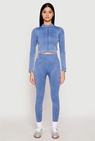 Womens Seamless Mineral Wash Track Jacket, Blue, Size S-M