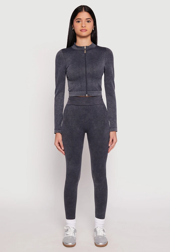 Womens Seamless Mineral Wash High Waisted Leggings, Grey, Size M-L