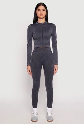 Womens Seamless Mineral Wash High Waisted Leggings, Grey, Size M-L