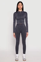 Womens Seamless Mineral Wash High Waisted Leggings, Grey, Size M-L