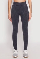 Womens Seamless Mineral Wash High Waisted Leggings, Grey, Size M-L