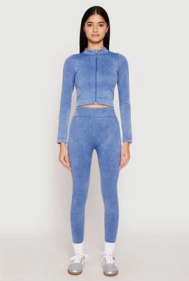 Womens Seamless Mineral Wash High Waisted Leggings, Blue, Size S-M