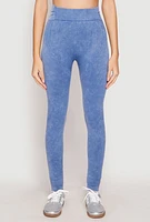 Womens Seamless Mineral Wash High Waisted Leggings, Blue, Size M-L