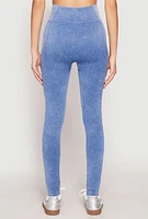 Womens Seamless Mineral Wash High Waisted Leggings, Blue, Size L-XL