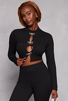 Womens Rhinestone Bow Cut Out Crop Top,