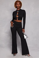 Womens Rhinestone Bow Cut Out Crop Top,