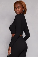 Womens Rhinestone Bow Cut Out Crop Top,