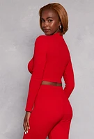 Womens Rhinestone Bow Cut Out Crop Top, Red,
