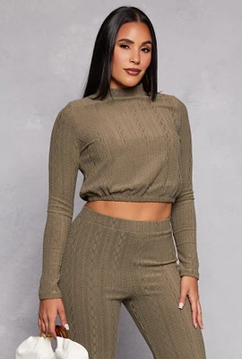 Womens Cable Knit Long Sleeve Crop Top,