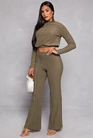 Womens Cable Knit Long Sleeve Crop Top, Green, Size S