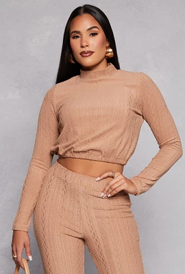 Womens Cable Knit Long Sleeve Crop Top,