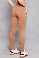 Womens Seamless Rib Knit Laser Cut Leggings, Khaki, Size M-L