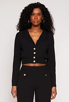 Womens Smocked Button Front Blouse, Black, Size S