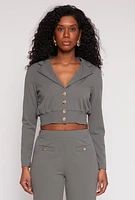Womens Smocked Button Front Blouse, Grey, Size XL