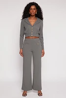 Womens Smocked Button Front Blouse, Grey, Size XL