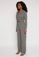 Womens Smocked Button Front Blouse, Grey, Size XL