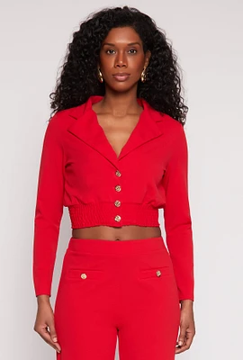 Womens Smocked Button Front Blouse, Red,