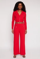 Womens Smocked Button Front Blouse, Red,