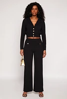 Womens Button Detail Wide Leg Dress Pants,
