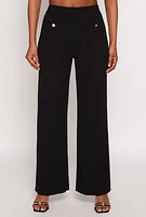Womens Button Detail Wide Leg Dress Pants,
