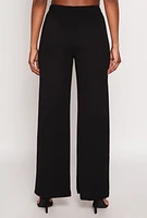Womens Button Detail Wide Leg Dress Pants,