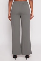 Womens Button Detail Wide Leg Dress Pants, Grey,