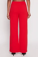 Womens Button Detail Wide Leg Dress Pants, Red, Size M