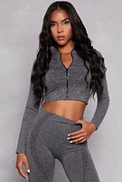 Womens Zip Front Seamless Cropped Track Jacket, Grey, Size S-M