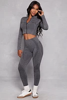 Womens Zip Front Seamless Cropped Track Jacket, Grey, Size S-M