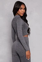 Womens Zip Front Seamless Cropped Track Jacket, Grey, Size S-M