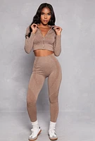 Womens Zip Front Seamless Cropped Track Jacket, Brown, Size S-M