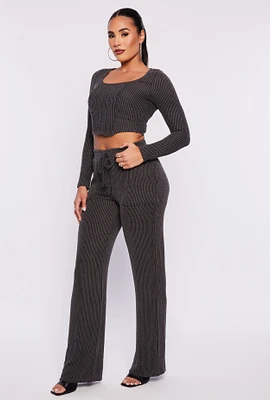 Womens Shadow Striped Wide Leg Pants, Grey, Size L