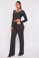 Womens Shadow Striped Wide Leg Pants, Grey, Size L
