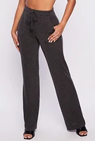 Womens Shadow Striped Wide Leg Pants, Grey, Size L