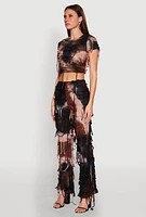 Womens Tie Dye Distressed Crop Top, Multi, Size M