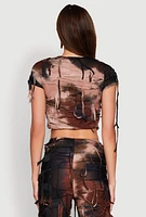 Womens Tie Dye Distressed Crop Top, Multi, Size M