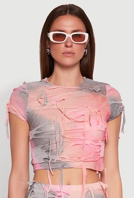 Womens Tie Dye Distressed Crop Top, Multi, Size S