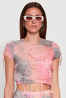 Womens Tie Dye Distressed Crop Top, Multi, Size S