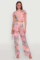 Womens Tie Dye Distressed Crop Top, Multi, Size S